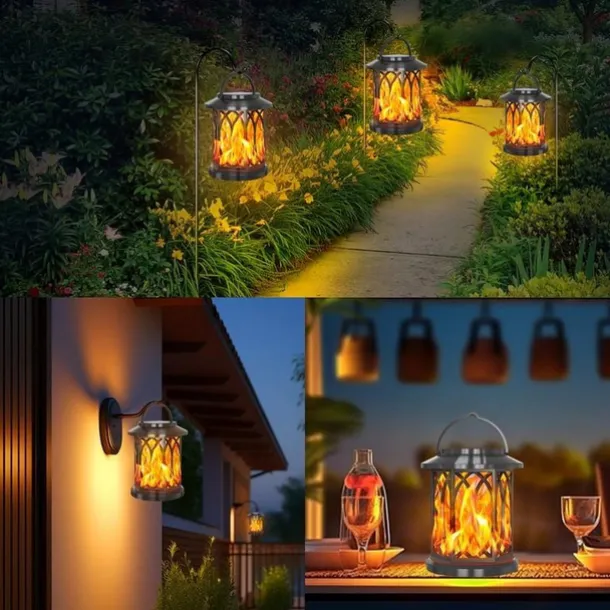 Solar Lanterns Outdoor Waterproof Flickering Flame LED Hanging Lanterns Decorative Outdoor Solar Lights for Garden Patio Pathway Yard Halloween Indoor Outdoor Decorations 1pc