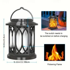 Solar Lanterns Outdoor Waterproof Flickering Flame LED Hanging Lanterns Decorative Outdoor Solar Lights for Garden Patio Pathway Yard Halloween Indoor Outdoor Decorations 1pc
