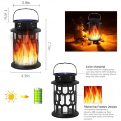 Solar Lanterns Outdoor Waterproof Flickering Flame LED Hanging Lanterns Decorative Outdoor Solar Lights for Garden Patio Pathway Yard Halloween Indoor Outdoor Decorations 1pc
