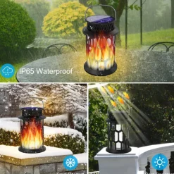 Solar Lanterns Outdoor Waterproof Flickering Flame LED Hanging Lanterns Decorative Outdoor Solar Lights for Garden Patio Pathway Yard Halloween Indoor Outdoor Decorations 1pc