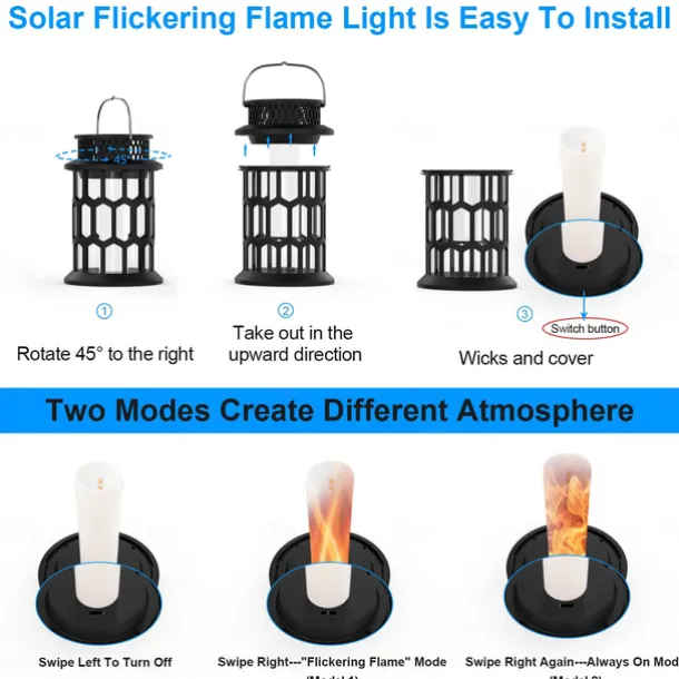 Solar Lanterns Outdoor Waterproof Flickering Flame LED Hanging Lanterns Decorative Outdoor Solar Lights for Garden Patio Pathway Yard Halloween Indoor Outdoor Decorations 1pc