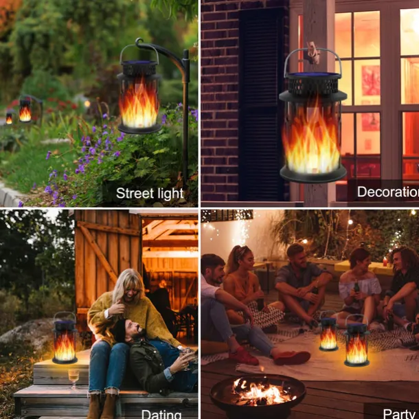 Solar Lanterns Outdoor Waterproof Flickering Flame LED Hanging Lanterns Decorative Outdoor Solar Lights for Garden Patio Pathway Yard Halloween Indoor Outdoor Decorations 1pc