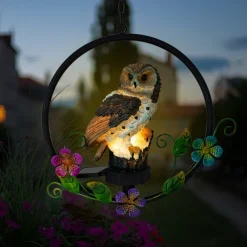 Solar LED Outdoor Lights Owl Hanging Night Light Waterproof Garden Lamp Resin Pendant Courtyard Terrace Holiday Decoration Lighting
