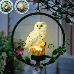 Solar LED Outdoor Lights Owl Hanging Night Light Waterproof Garden Lamp Resin Pendant Courtyard Terrace Holiday Decoration Lighting