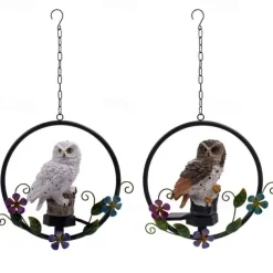 Solar LED Outdoor Lights Owl Hanging Night Light Waterproof Garden Lamp Resin Pendant Courtyard Terrace Holiday Decoration Lighting