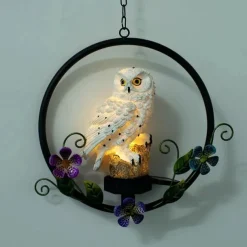 Solar LED Outdoor Lights Owl Hanging Night Light Waterproof Garden Lamp Resin Pendant Courtyard Terrace Holiday Decoration Lighting