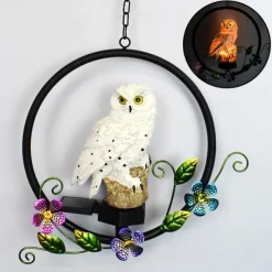 Solar LED Outdoor Lights Owl Hanging Night Light Waterproof Garden Lamp Resin Pendant Courtyard Terrace Holiday Decoration Lighting