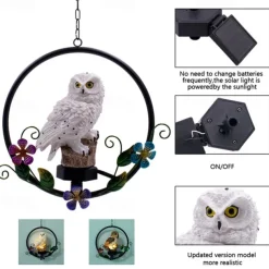 Solar LED Outdoor Lights Owl Hanging Night Light Waterproof Garden Lamp Resin Pendant Courtyard Terrace Holiday Decoration Lighting