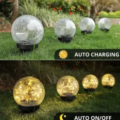 Solar Light Cracked Glass Ball LED Lights Outdoor Lighting Waterproof For Garden Festival Outdoor Indoor Decoration Solar Lawn Lights Walkway Lamp