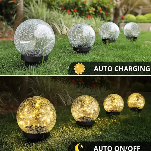 Solar Light Cracked Glass Ball LED Lights Outdoor Lighting Waterproof For Garden Festival Outdoor Indoor Decoration Solar Lawn Lights Walkway Lamp
