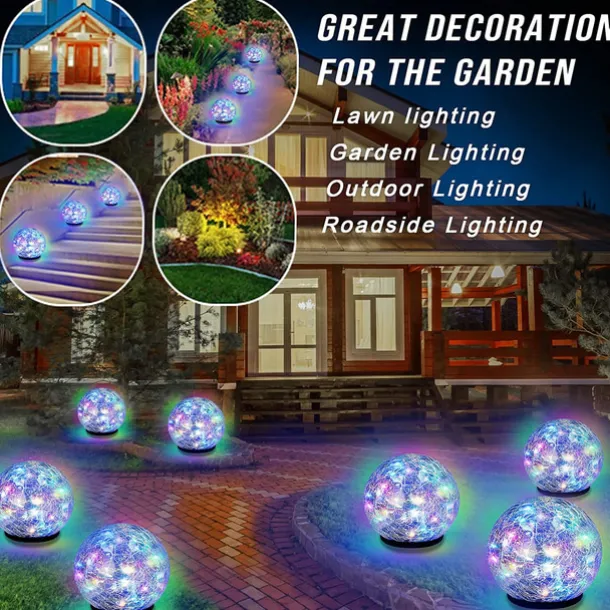 Solar Light Cracked Glass Ball LED Lights Outdoor Lighting Waterproof For Garden Festival Outdoor Indoor Decoration Solar Lawn Lights Walkway Lamp