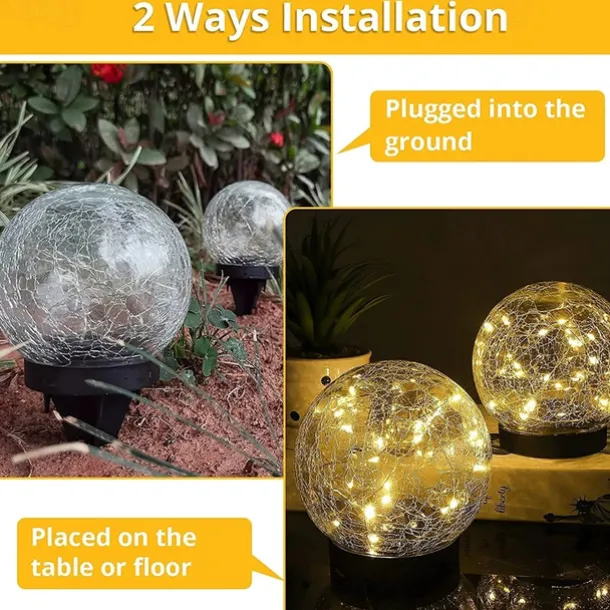 Solar Light Cracked Glass Ball LED Lights Outdoor Lighting Waterproof For Garden Festival Outdoor Indoor Decoration Solar Lawn Lights Walkway Lamp
