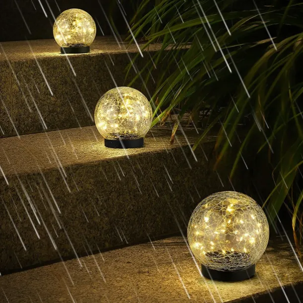 Solar Light Cracked Glass Ball LED Lights Outdoor Lighting Waterproof For Garden Festival Outdoor Indoor Decoration Solar Lawn Lights Walkway Lamp
