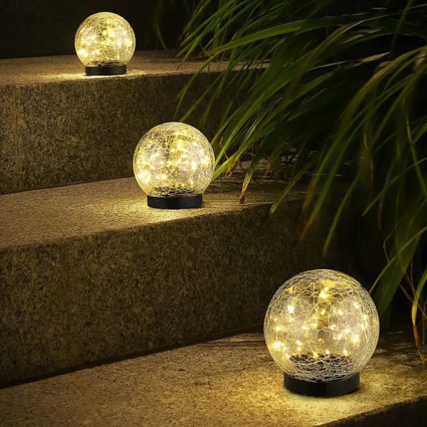 Solar Light Cracked Glass Ball LED Lights Outdoor Lighting Waterproof For Garden Festival Outdoor Indoor Decoration Solar Lawn Lights Walkway Lamp