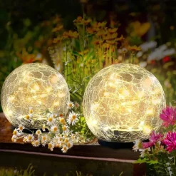 Solar Light Cracked Glass Ball LED Lights Outdoor Lighting Waterproof For Garden Festival Outdoor Indoor Decoration Solar Lawn Lights Walkway Lamp
