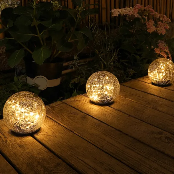 Solar Light Cracked Glass Ball LED Lights Outdoor Lighting Waterproof For Garden Festival Outdoor Indoor Decoration Solar Lawn Lights Walkway Lamp