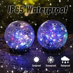 Solar Light Cracked Glass Ball LED Lights Outdoor Lighting Waterproof For Garden Festival Outdoor Indoor Decoration Solar Lawn Lights Walkway Lamp