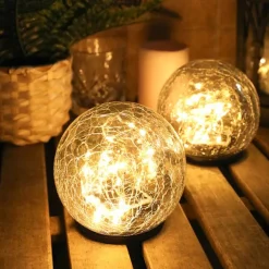 Solar Light Cracked Glass Ball LED Lights Outdoor Lighting Waterproof For Garden Festival Outdoor Indoor Decoration Solar Lawn Lights Walkway Lamp