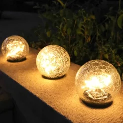Solar Light Cracked Glass Ball LED Lights Outdoor Lighting Waterproof For Garden Festival Outdoor Indoor Decoration Solar Lawn Lights Walkway Lamp