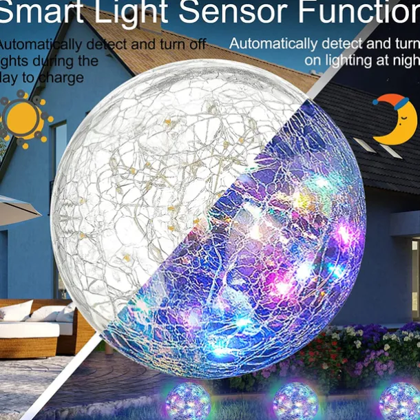 Solar Light Cracked Glass Ball LED Lights Outdoor Lighting Waterproof For Garden Festival Outdoor Indoor Decoration Solar Lawn Lights Walkway Lamp