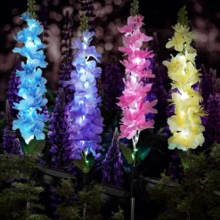 Solar Lights Outdoor Garden Decor Solar Powered Violet Lights Flower Stake Waterproof Solar Flower Lights for Garden Corridor Yard Lawn Patio Pathway Balcony Pool Wedding Decorative