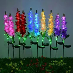 Solar Lights Outdoor Garden Decor Solar Powered Violet Lights Flower Stake Waterproof Solar Flower Lights for Garden Corridor Yard Lawn Patio Pathway Balcony Pool Wedding Decorative