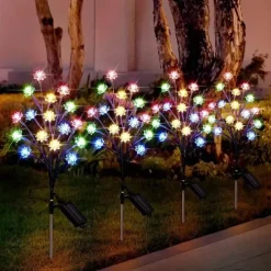 Solar Lights Outdoor Garden 20 LED Solar Lotus Decor Lights 8 Lighting Modes Outdoor Waterproof Solar Flower Lights Solar Landscape Lights For Yard Lawn (Colorful) 1/2pcs