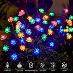 Solar Lights Outdoor Garden 20 LED Solar Lotus Decor Lights 8 Lighting Modes Outdoor Waterproof Solar Flower Lights Solar Landscape Lights For Yard Lawn (Colorful) 1/2pcs