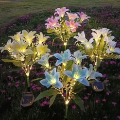 Solar Lily Outdoor Simulation Flower Lamp LED Artificial Flower Floor Insertion Lamp Garden and Courtyard Decorative Lights Holiday Party Decorative Lights
