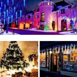 Solar Meteor Rain Light 30cm x 10 Tubes Outdoor Waterproof Starry Lights Festival Street String Lights Garden Hanging Tree Light Christmas Decoration