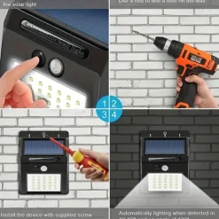 Solar Motion Sensor Wall Light 20LEDs Tri-operating Modes IP65 Waterproof Outdoor Light for Yard Garden Fence Garage