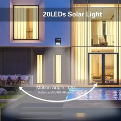 Solar Motion Sensor Wall Light 20LEDs Tri-operating Modes IP65 Waterproof Outdoor Light for Yard Garden Fence Garage