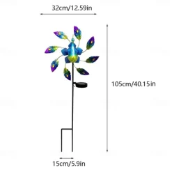 Solar Painted Peacock Garden Lights Metal Peacock Windmill Yard Stakes Outdoor Wind Spinners For Garden Yard Patio Lawn Decor lamp 1PC