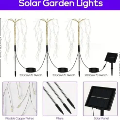Solar Pathway Lawn Light Outdoor Waterproof IP65 - 3 Copper Wire String Lights, 300 LED, 3 Lighting Modes for Garden, Courtyard, Path, Terrace