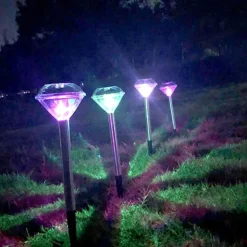 Solar Pathway Lights LED Solar Diamond Stake LightsOutdoor Solar Powered Garden Lights Waterproof LED Path Lights for Patio Lawn White Warm Colorful Light