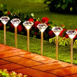 Solar Pathway Lights LED Solar Diamond Stake LightsOutdoor Solar Powered Garden Lights Waterproof LED Path Lights for Patio Lawn White Warm Colorful Light