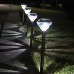 Solar Pathway Lights LED Solar Diamond Stake LightsOutdoor Solar Powered Garden Lights Waterproof LED Path Lights for Patio Lawn White Warm Colorful Light