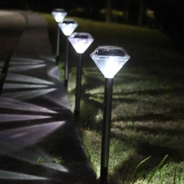 Solar Pathway Lights LED Solar Diamond Stake LightsOutdoor Solar Powered Garden Lights Waterproof LED Path Lights for Patio Lawn White Warm Colorful Light