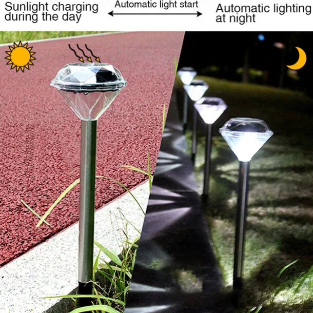 Solar Pathway Lights LED Solar Diamond Stake LightsOutdoor Solar Powered Garden Lights Waterproof LED Path Lights for Patio Lawn White Warm Colorful Light