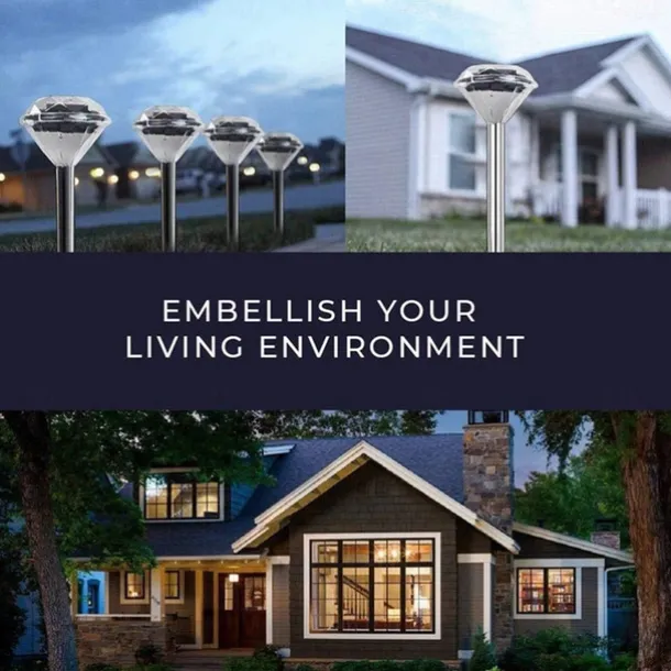 Solar Pathway Lights LED Solar Diamond Stake LightsOutdoor Solar Powered Garden Lights Waterproof LED Path Lights for Patio Lawn White Warm Colorful Light