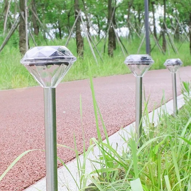 Solar Pathway Lights LED Solar Diamond Stake LightsOutdoor Solar Powered Garden Lights Waterproof LED Path Lights for Patio Lawn White Warm Colorful Light