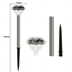 Solar Pathway Lights LED Solar Diamond Stake LightsOutdoor Solar Powered Garden Lights Waterproof LED Path Lights for Patio Lawn White Warm Colorful Light