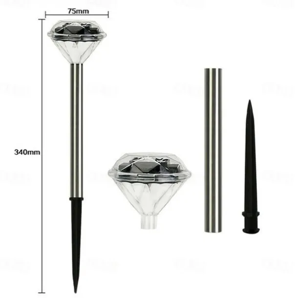 Solar Pathway Lights LED Solar Diamond Stake LightsOutdoor Solar Powered Garden Lights Waterproof LED Path Lights for Patio Lawn White Warm Colorful Light