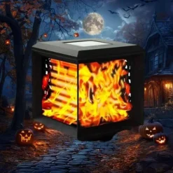 Solar Post Cap Lights with Flickering Flame Effect - Waterproof LED Halloween Decorations for Outdoor Wood Posts - Create a Magical Ambiance in Your Patio Yard, Garden, or Deck 1pc