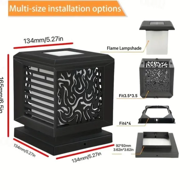 Solar Post Cap Lights with Flickering Flame Effect - Waterproof LED Halloween Decorations for Outdoor Wood Posts - Create a Magical Ambiance in Your Patio Yard, Garden, or Deck 1pc