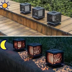 Solar Post Cap Lights with Flickering Flame Effect - Waterproof LED Halloween Decorations for Outdoor Wood Posts - Create a Magical Ambiance in Your Patio Yard, Garden, or Deck 1pc