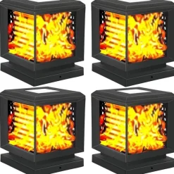 Solar Post Cap Lights with Flickering Flame Effect - Waterproof LED Halloween Decorations for Outdoor Wood Posts - Create a Magical Ambiance in Your Patio Yard, Garden, or Deck 1pc