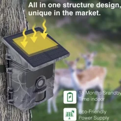 Solar Powered Night Vision Trail Camera 50MP 4K Hunting Cameras 0.3s Trigger Time Trail Camera for Wildlife Monitoring Hunting