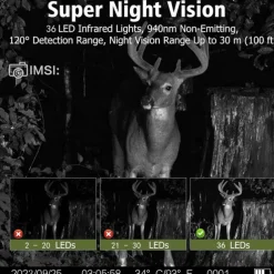 Solar Powered Night Vision Trail Camera 50MP 4K Hunting Cameras 0.3s Trigger Time Trail Camera for Wildlife Monitoring Hunting