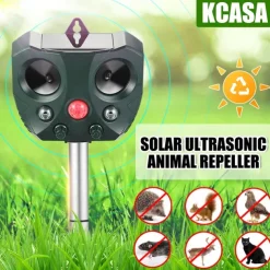 Solar Powered Ultrasonic Animal and Bird Repeller Waterproof Animal Deterrent LED Light Alarm for Orchard/Greenhouse/Vegetable Garden